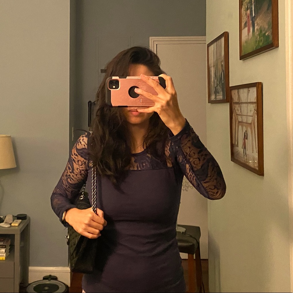 Lacy, dark blue long sleeve shirt - like new